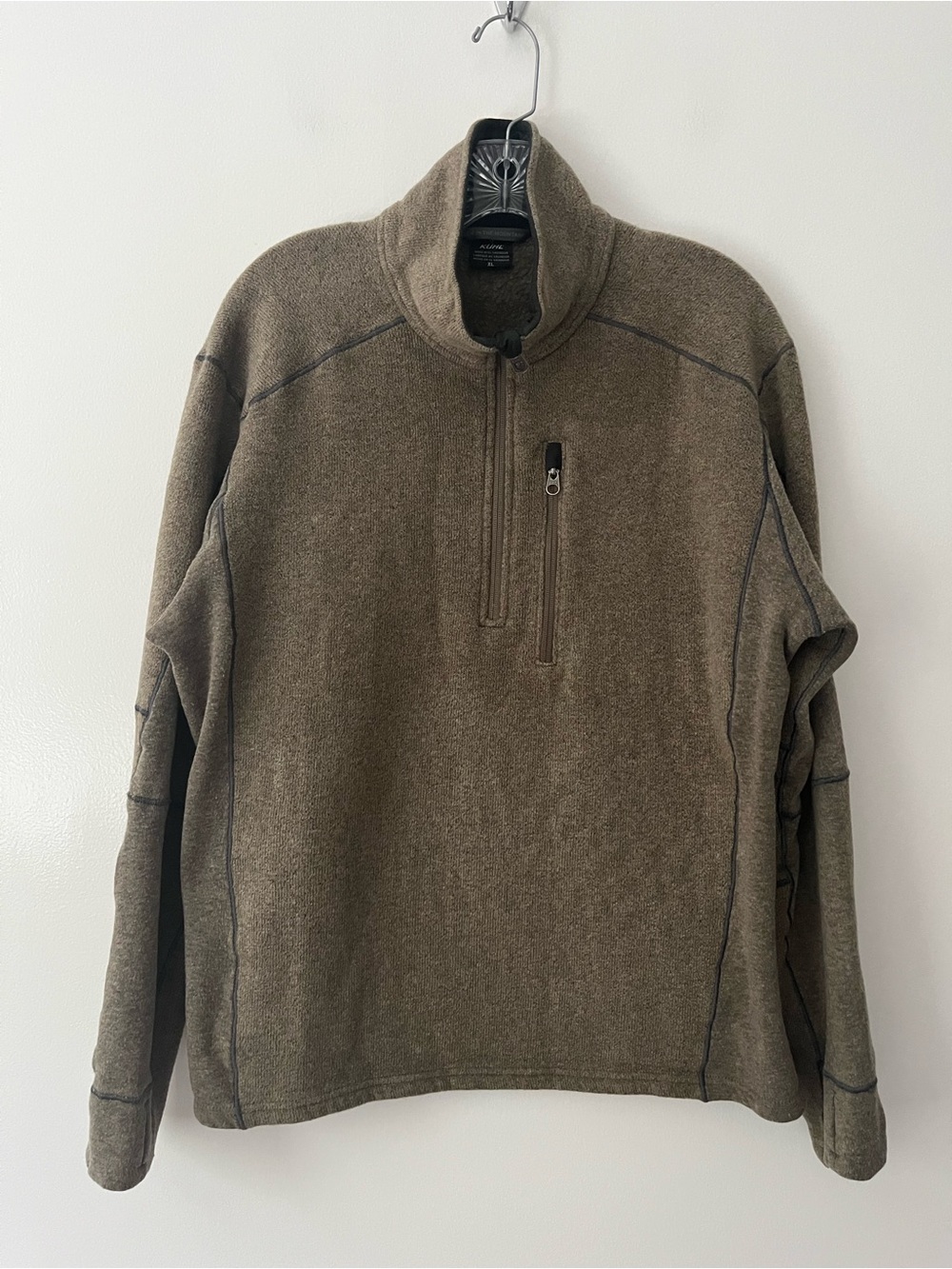 Kuhl Interceptr 1/4 Zip Sweater Brown Fleece Lined Pullover Mock Neck XL
